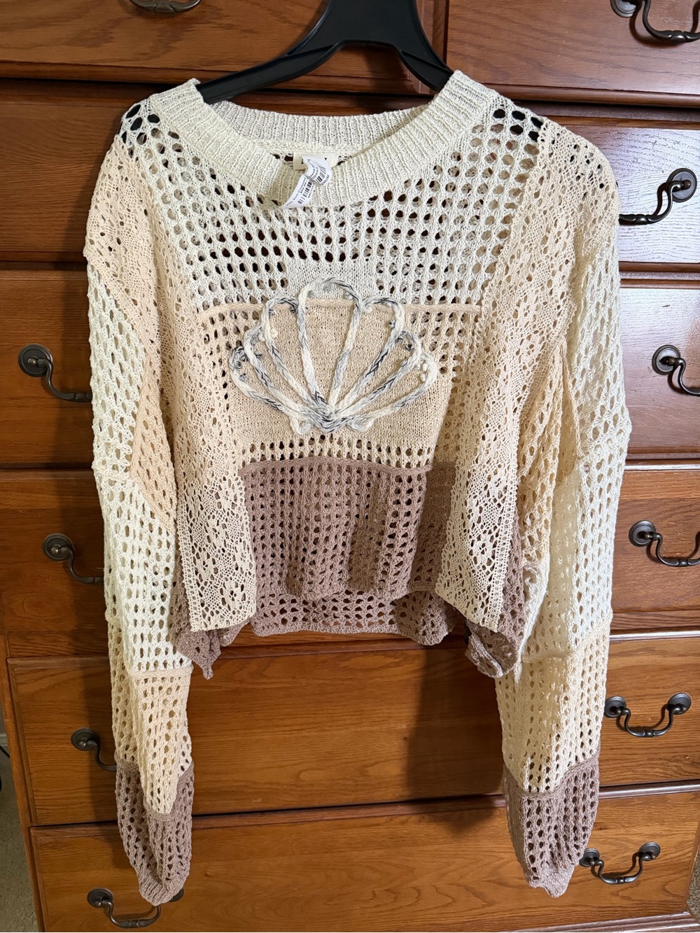 Crochet Shell Accent Open-Knit Sweater NWT